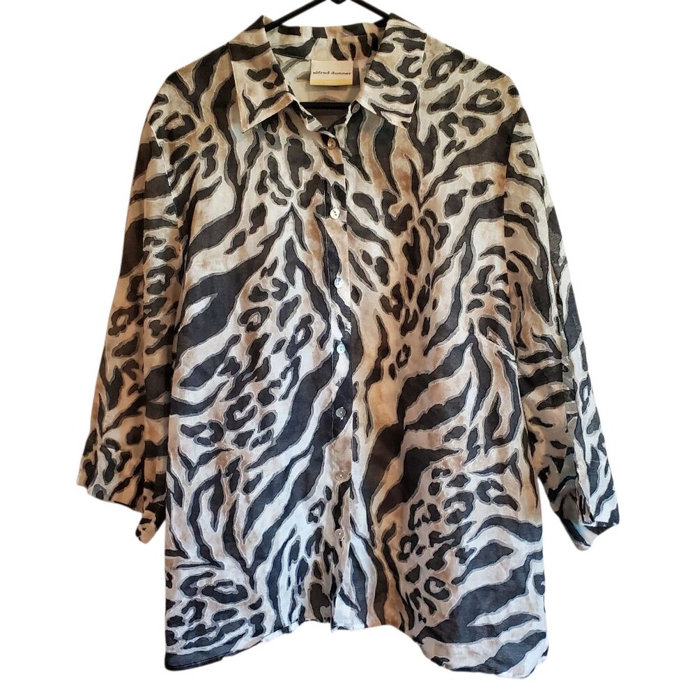 Alfred Dunner Tiger Print Button Up Collard Blouse 20W